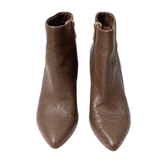 Joie Jalena Embossed Pointy Wedge Leather Boots Sz 39 brown boho - Picture 2 of 8